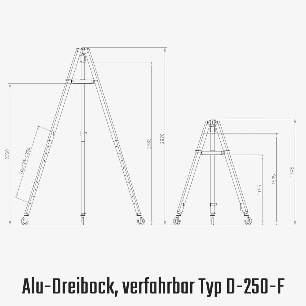 Großer Alu-Dreibock mit oder ohne Handseilwinde