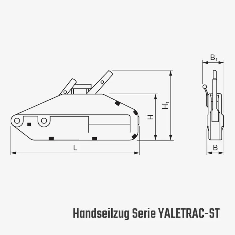 Zum Vergrößern anklicken Technisches Bild für tigerhebezeuge-yale-handseilzug-serie-YALETRAC-ST-zeichnung