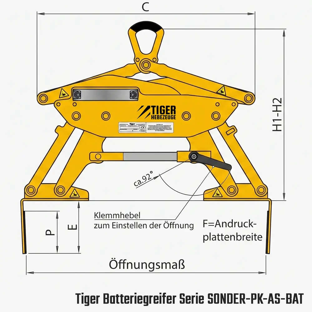 Tiger Sonder-Batteriegreifer zum Kranen von Batterieblöcken