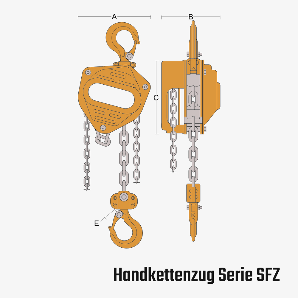 Zum Vergrößern anklicken Technisches Bild für tigerhebezeuge-stirnradflaschenzug-serie-SFZ-zeichnung