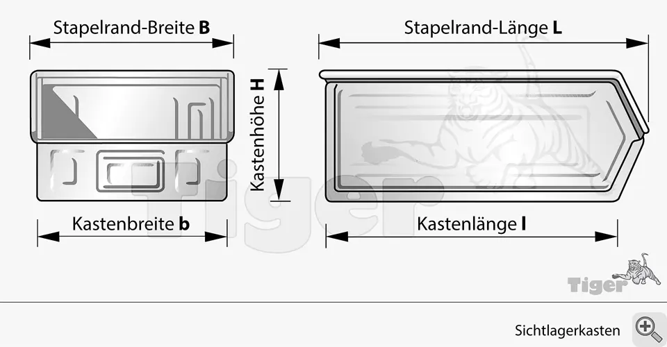 Technisches Bild von Kasten-Wendegreifer zum Heben und Entleeren von Blech-Sichtlagerkästen Technisches Bild für sichtlagerkasten-ssi-14-7-tigerhebezeuge