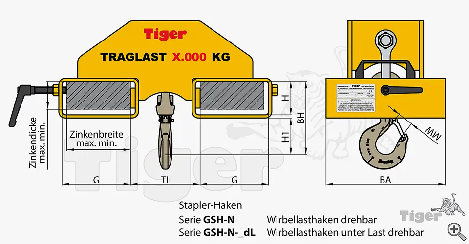 Zum Vergrößern anklicken Technisches Bild für staplerhaken-gsh-n-zeichnung