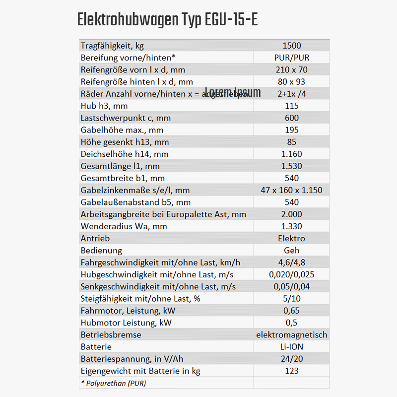 2. Produktbild zu tigerhebezeuge elektrohubwagen typ EGU 15 E datentabelle