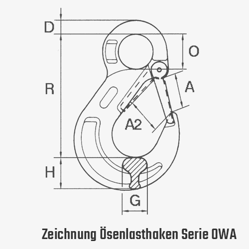 Technisches Bild für tigerhebezeuge-oesenlasthaken-mit-schmiedefalle-serie-OWA-zeichnung-kettenbeschlagteile