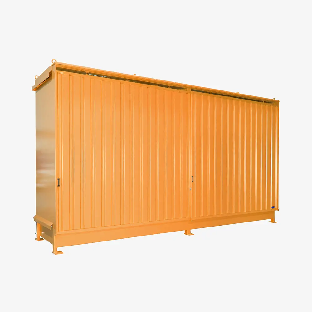 Gefahrstoff-Regalcontainer CEN mit Auffangwanne, Gitterrost und DIBt-Zulassung