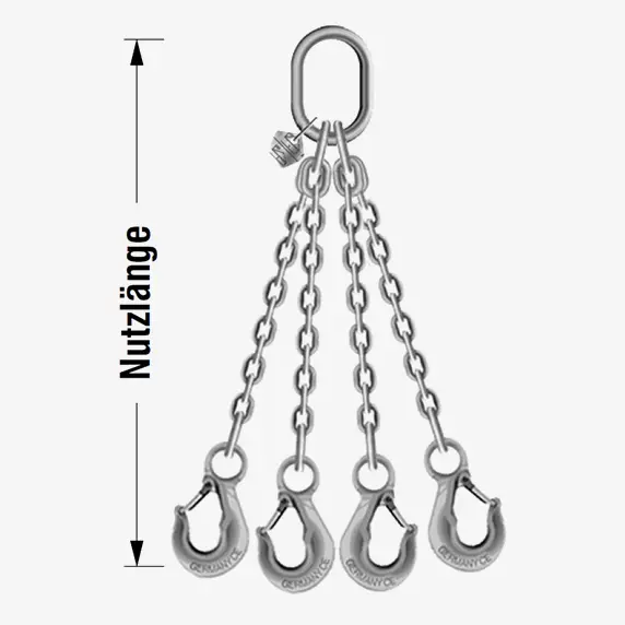 Technisches Bild von 4-Strang-Niro-Kettengehänge mit Lasthaken in geschweißter Edelstahl-Ausführung Technisches Bild für tigerhebezeuge-edelstahl-niro-anschlagketten-serie-NKS-140-zeichnung