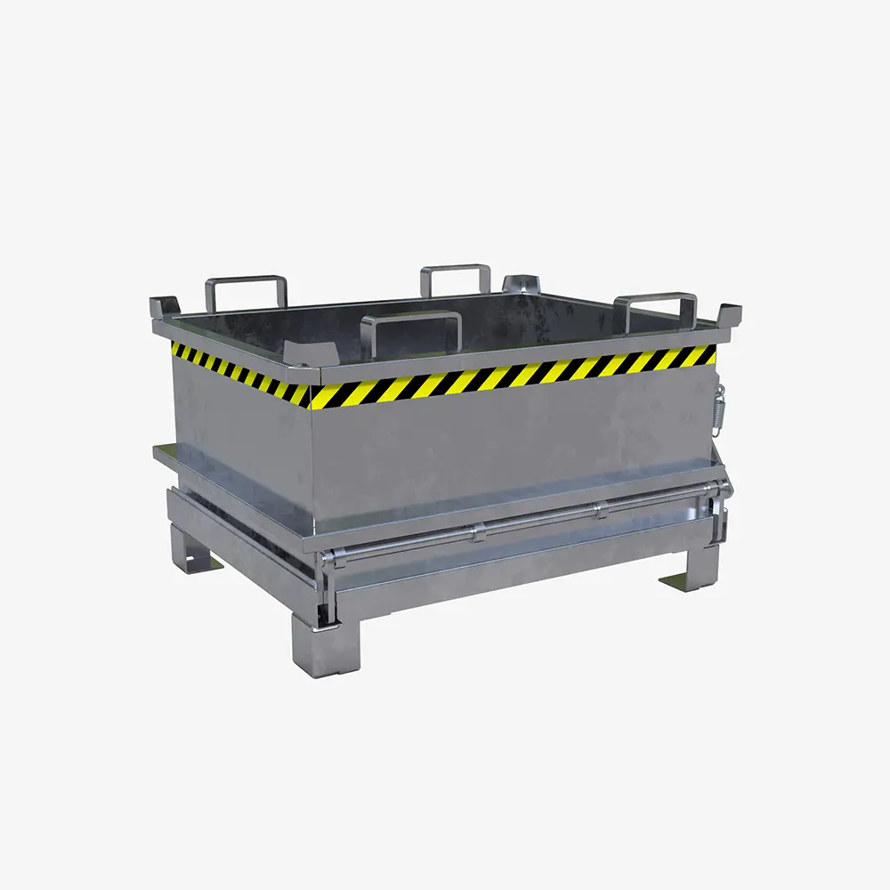 Mini-Klappbodenbehälter für Hubwagen und Stapler mit Seilzug und Automatik-Klappenschließung