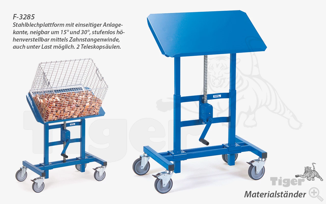 Produktbild von Mobiler Materialständer, fahrbar und stufenlos höhenverstellbar mit 4 Lenkrollen inkl. Stopper Typ F-3285 materialstaender-f-3285 Typ F-3285