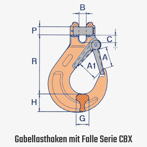 Technisches Bild für tigerhebezeuge-anschlagmittel-kettenbeschlagteile-gabel-lasthaken-serie-CBX-zeichnung