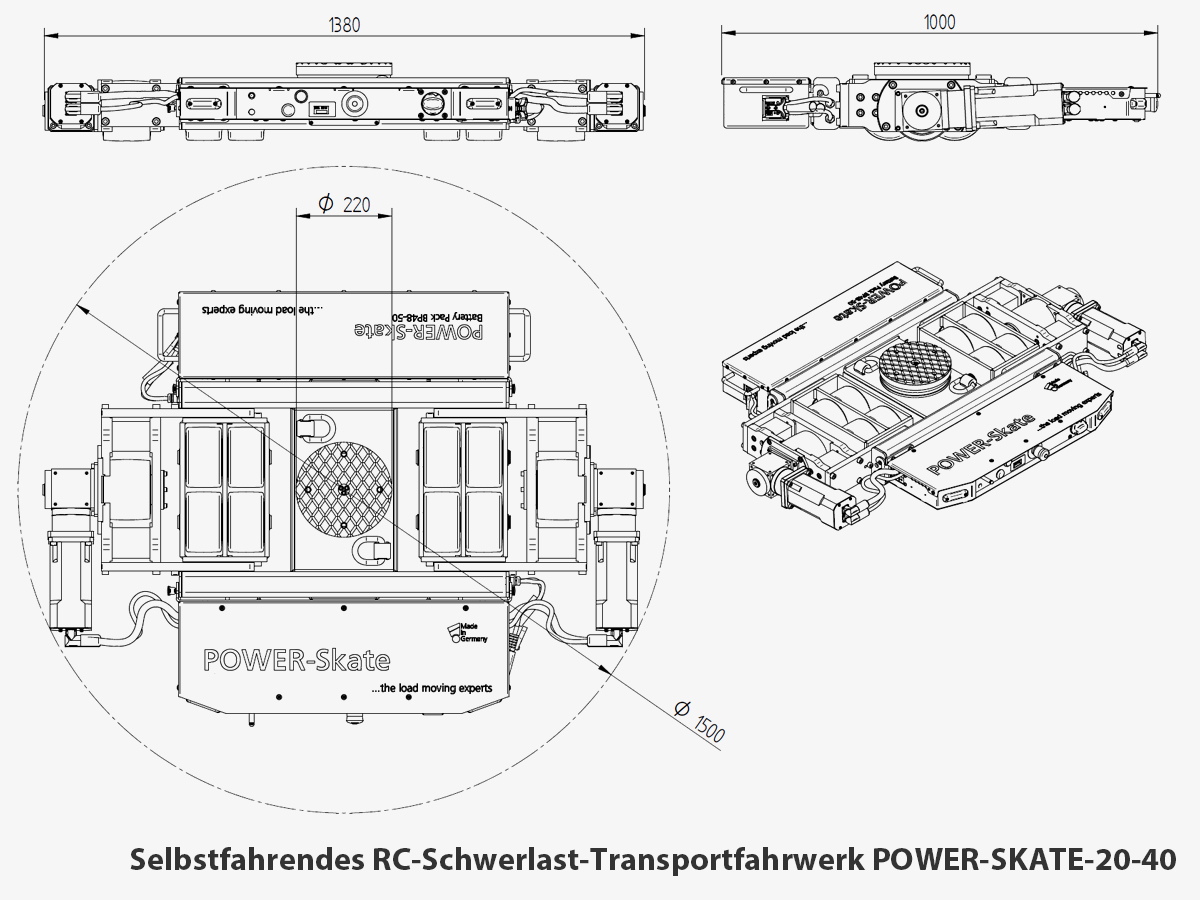 Technisches Bild für tigerhebezeuge-akkubetriebenes-rc-schwerlast-transportfahrwerk-POWER-SKATE-20-40-zeichnung
