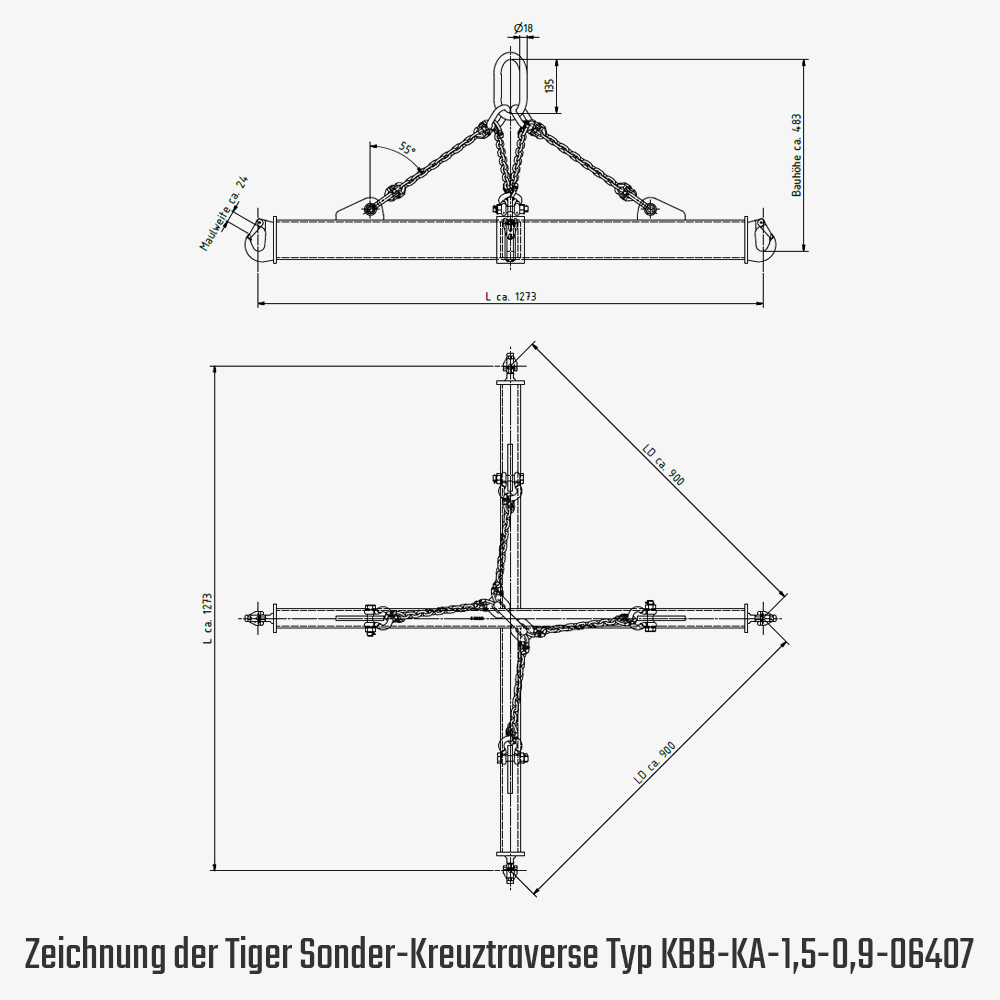 Tiger Sonder-Kreuztraversen mit 4-Strang-Kettenaufhängung und Seitenhaken