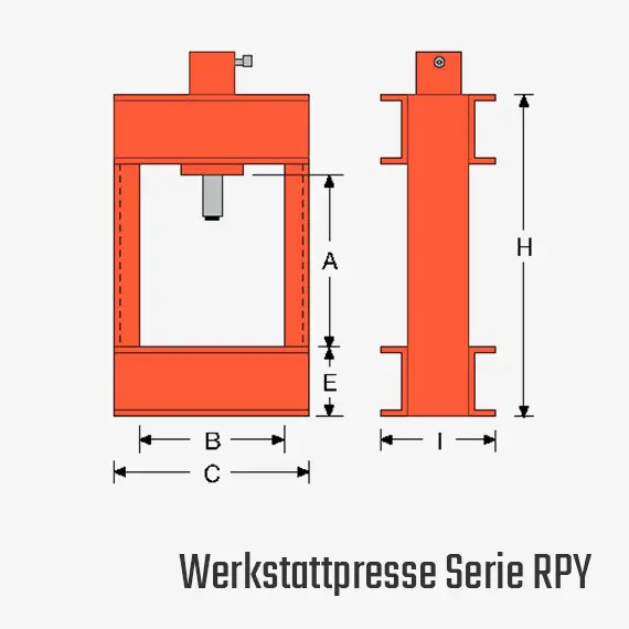 Technisches Bild für tigerhebezeuge-hydraulik-bankpresse-werkstattpresse-serie-RPY-zeichnung