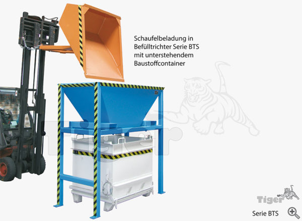 Befülltrichter für Big-Bag-Säcke mit Standkonstruktion zum sauberen Befüllen von Containersäcken