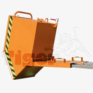 Späne-Kippbehälter mit Ablasshahn und Lochblech-Boden für Stapler mit Einfahrtaschen für den Gabelstapler