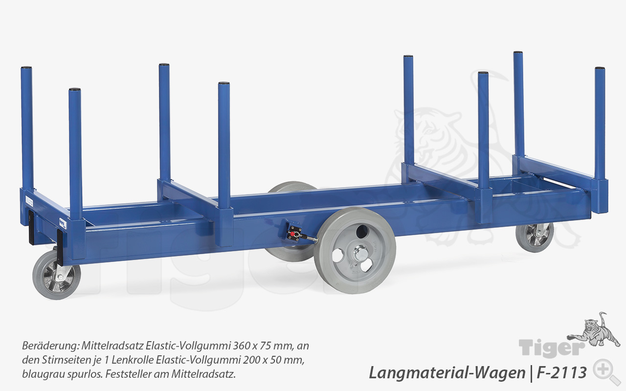 Langmaterial-Wagen zum Transport von langen Lasten wie Rohre, Profile, Stäbe, Leisten u. ä.