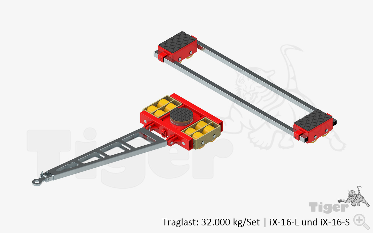 Schwerlast-Transportfahrwerke mit PU-Rollen zur 3-Punkt-Auflage TH: 180 mm