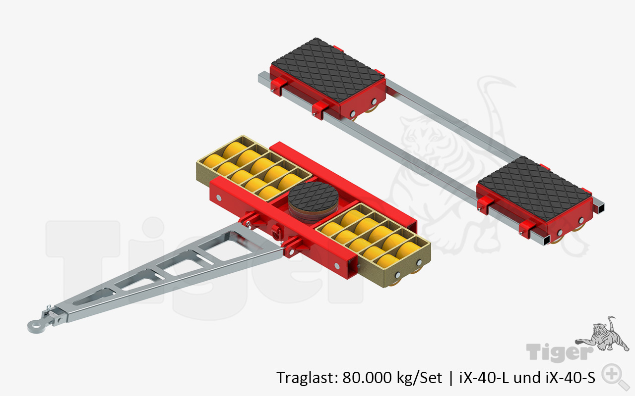 Schwerlast-Transportfahrwerke mit PU-Rollen zur 3-Punkt-Auflage TH: 180 mm