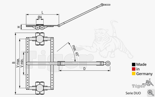 Schwerlast-Transportfahrwerke mit PU-Rollen zur 4-Punkt-Auflage TH: 110 / 180 mm
