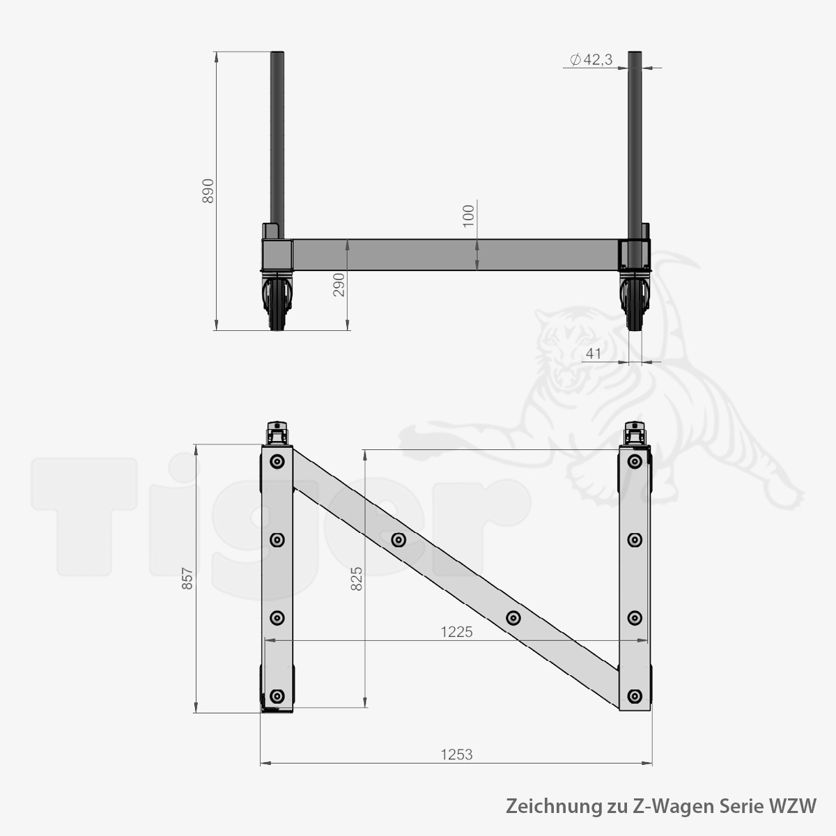 Z-Wagen - Transportroller in Z-Form für Europaletten, Gitterboxen, Profile und stehende Platten