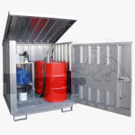 Gefahrstoff-Depots für 200-l-Fässer und Kleingebinde, mit Klappdach, feuerverzinkt