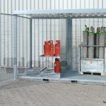 Gasflaschen-Container mit Bodengruppe und Dach zur vorschriftsmäßigen Lagerung nach TRGS 510, feuerverzinkt