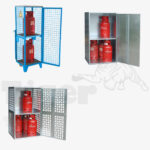 Haltevorrichtung mit Kettensicherung, für Gasflaschen-Container Serie GFC